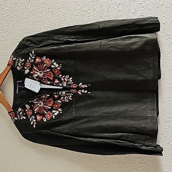 ANTIK BATIK GREEN GOAT LEATHER BLOUSE - Picture 2 of 11